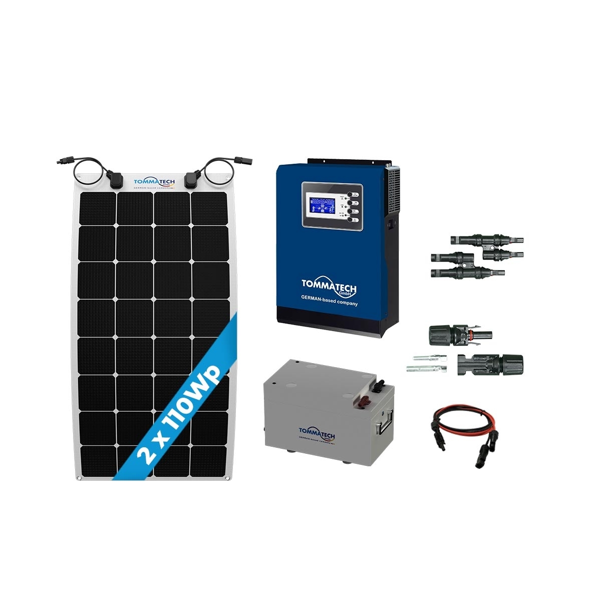 2 Panel(110Wp) 1KWE Off-Grid(12V) Esnek Solar Paket (Lityum Akü)